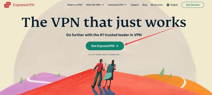 ExpressVPN中国使用教程:访问ExpressVPN官方网站,并点击“Get ExpressVPN”。